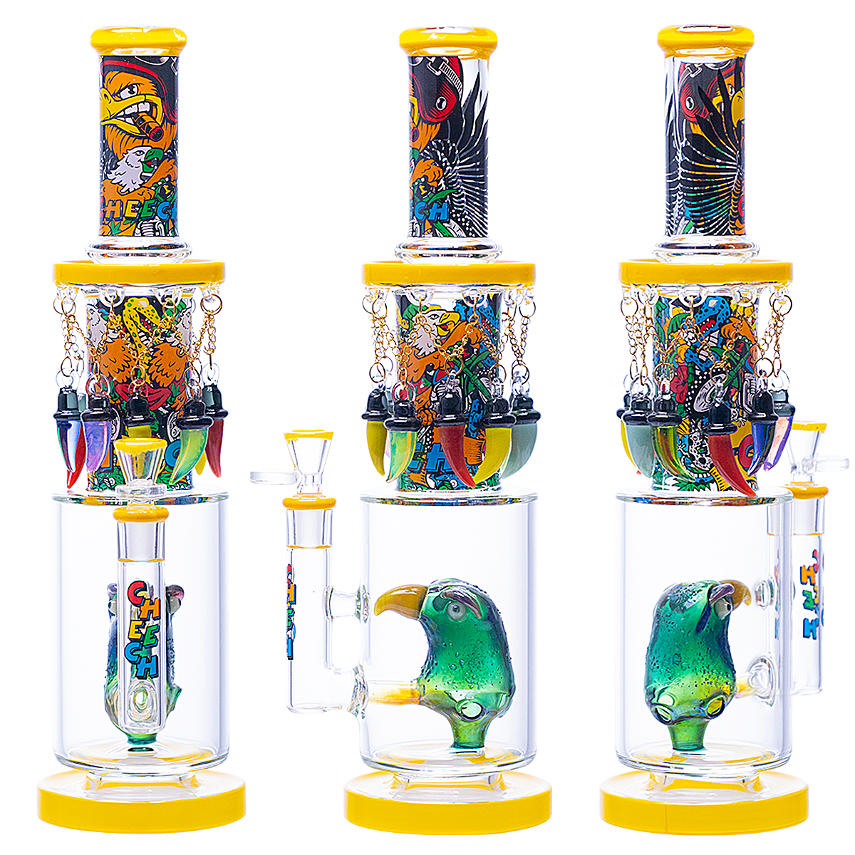 Cheech Angry Parrot Theme With Parrot Perc Straight Waterpipe (CHE-416) | 16 inches | Assorted Colors product image